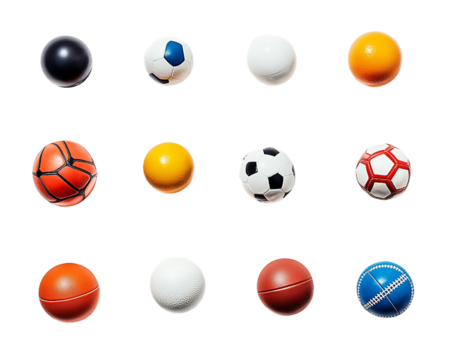 Colorful Assortment of Sports Balls on Transparent Background, PNG