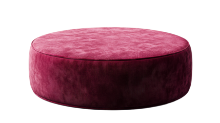Deep red velvet ottoman on clear bg