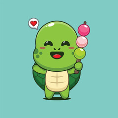 Cute turtle cartoon vector illustration eating dango