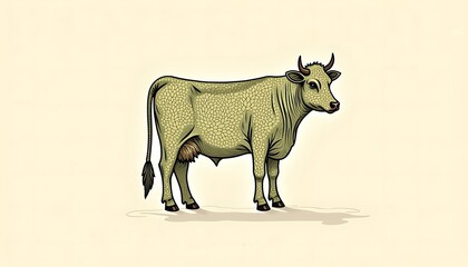 Stylized illustration of a light green cow with a unique pattern design