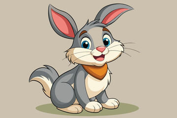 Fototapeta premium The cartoon-style rabbit sits happily, showcasing its bright blue eyes and large ears. Its friendly demeanor is enhanced by the scarf around its neck.