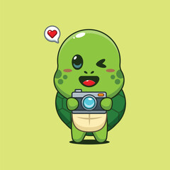 Cute turtle cartoon vector illustration with camera