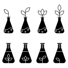 Plant, Flask Icon set. Plant, Flask symbol for web design and mobile app. Plant, Flask line logo. Vector illustration.