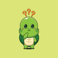 Cute turtle cartoon vector illustration is confused