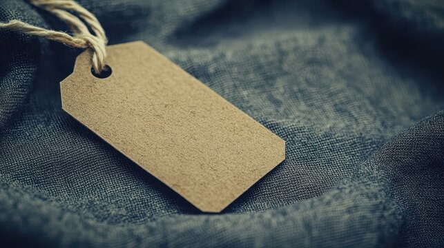 Blank kraft paper tag on textured fabric. - Powered by Adobe