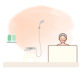 自宅のお風呂で温まる高齢男性
