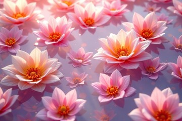 Delicate pink and orange ice flowers in water, repeating pattern, frosty, background texture