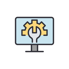 Computer engineering colored icons, minimalist vector illustration ,simple transparent graphic element .Isolated on white background