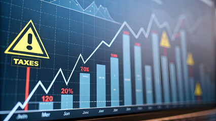 Fototapeta premium Tax Hikes Revenue Economic Impact Chart depicting tax data with warning signs, showcasing financial trends and statistics.