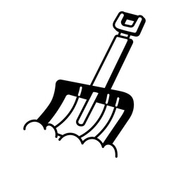 A doodle style icon of a snow shovel 
