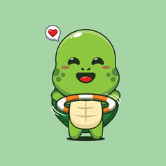 Cute turtle cartoon vector illustration playing hula hoop