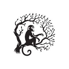 vector illustration of monkey on a branch 