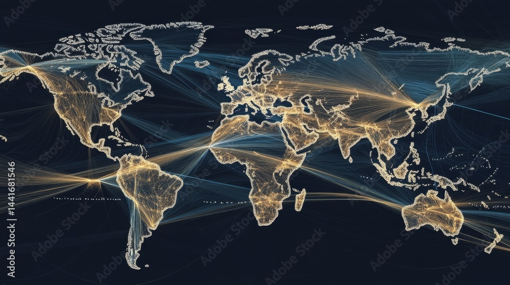 Poster global network connections worldwide digital visualization technology aerial view data flow mapping 