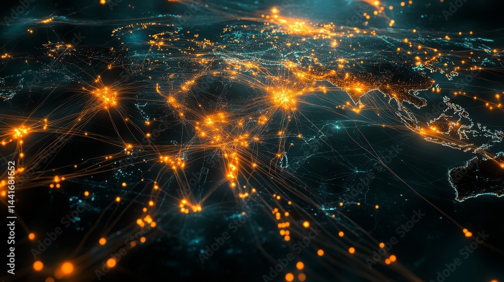 Poster global network connectivity visualization digital map data representation virtual environment aerial