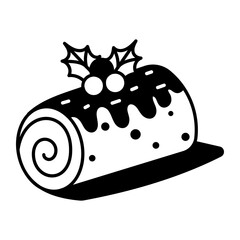 A doodle style icon of a yule log cake 
