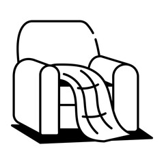 Cozy sofa icon in hand drawn style 

