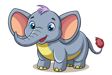 Naklejka premium A cute cartoon elephant smiles widely, showcasing its big ears and playful stance, with vibrant colors and a joyful demeanor, appealing to young audiences.