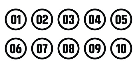 Set of numbers 1 - 10 . Number circles set 1 to 10 . Set of Round one to ten numbers icon vector illustration isolated on white background.
