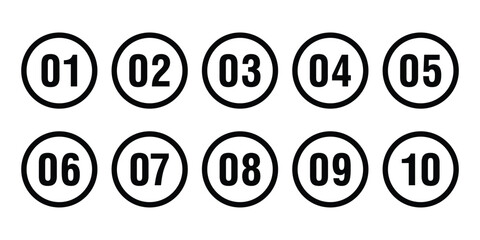 Set of numbers 1 - 10 . Number circles set 1 to 10 . Set of Round one to ten numbers icon vector illustration isolated on white background.