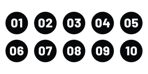1 to 10 numbers simple design isolated. Typography set of rounds 1 to 10 Numbers. Numeral typographic line and flat icons set. Bullet point number icon collection. Vector illustration