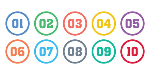 Collection of round numbers icons form 01 - 10
