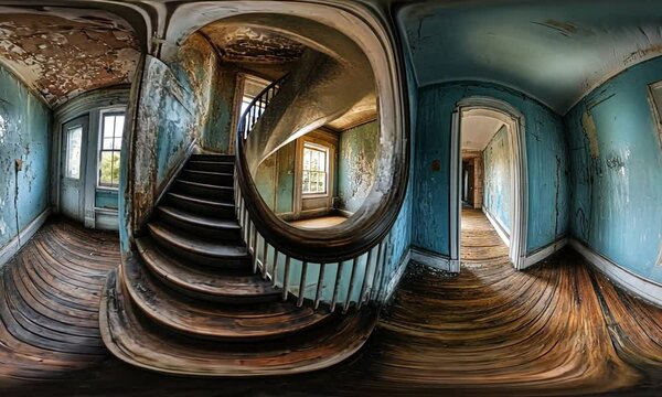 Hallway with impossible geometry where walls bend and twist unnaturally in surreal design made with Generative AI technology

