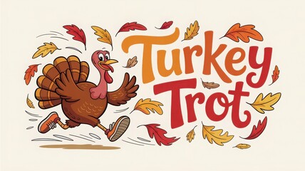 Cheerful Turkey Trot Illustration for Thanksgiving Greeting Card Design