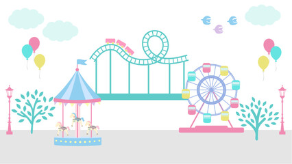 カラフルでかわいい遊園地のイラスト素材