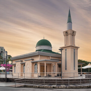 Surau Perempuan Mosque stands majestically in Bandar Seri Begawan, Brunei Darussalam, with its intricate architecture in the evening ambiance near the popular Gadong Night Market