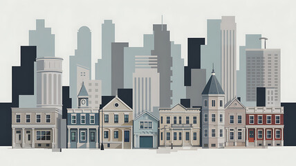 Charming city skyline serene urban landscape peaceful neighborhood homes