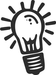 Light bulb icon in a unique style, black line, light bulb with chaotic rays, symbol of a good idea.