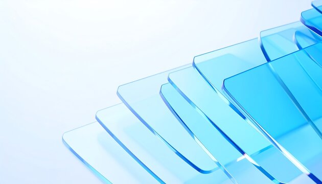 Abstract light blue 3d background with glass transparent square plates row. Crystal gradient curve wave line pattern. Futuristic architecture design, render digital tech banner.backgrounds,