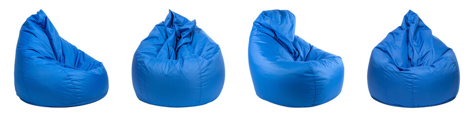 Blue Bean Bag Chairs PNG Set Transparent Background