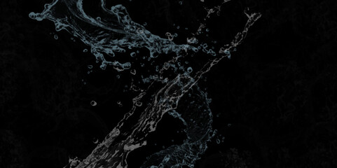 water splash on black background. water splash black background backdrop fresh. Blue water splash isolated on black background.  3D illustration. Blurred images of close-up soda water bubbles . .