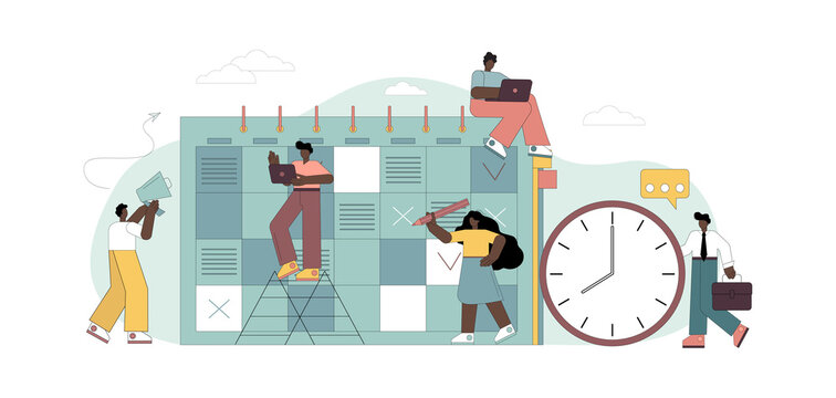 Planning concept. People, office workers, entrepreneurs fill out the calendar schedule