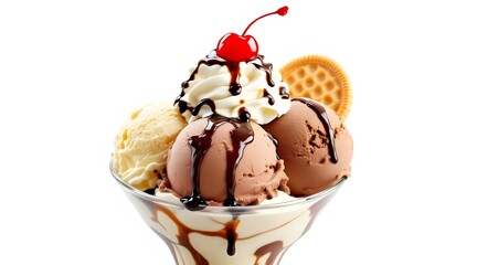 Delicious Ice Cream Sundae with Chocolate, Vanilla, and Cherry