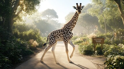Majestic Giraffe Walking Through Lush Greenery in a Serene Natural Environment