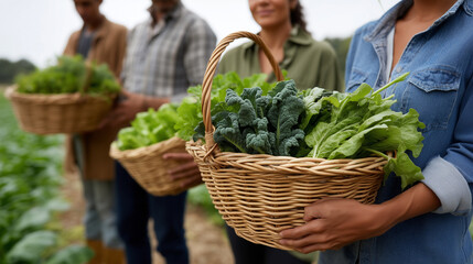 Obraz premium Farmers Harvesting Organic Vegetables