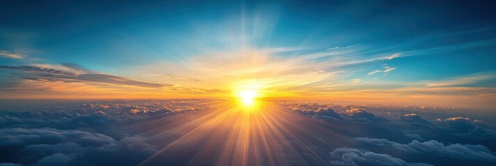 Fototapeta premium Evening Sun. Stunning Summer Sunset Sky with Bright Sun and Clouds