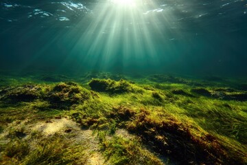 Underwater Seagrass Bed, Sunlight Rays