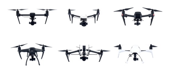 Pack of Aerial Photography Drones Against Transparent Background for Tech Branding, Photography Promotion, or Aerial Design Projects