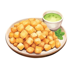 watercolor A plate of stuffing with gravy illustration