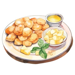 watercolor A plate of stuffing with gravy illustration