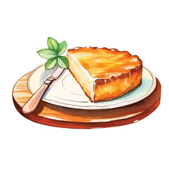 watercolor A Pumpkin pie on a wooden table illustration