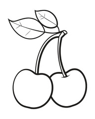 line drawing of two cherries with connected stems