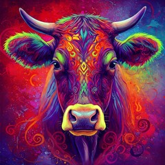 Colorful and Intricate Cow Illustration for Farm Animal and Agriculture Theme