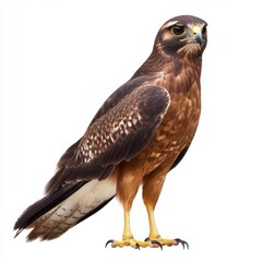 Brown Hawk on White Background Detailed Close Up of a Bird of Prey