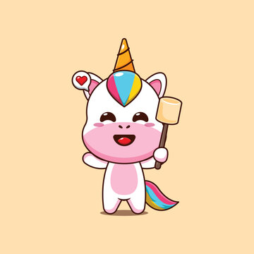 recommend clip art: Cute unicorn cartoon vector illustration eating marshmallow