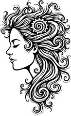Fototapeta premium Steampunk Woman Profile Tattoo Vector Design with Mechanical Hair