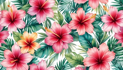 Hibiscus Floral Pattern Tropical Design Background